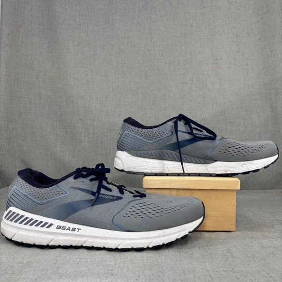 Brooks Beast 20 Shoes Grey Navy Blue Mesh Running Sneakers Men's Size 14 - Picture 2 of 11